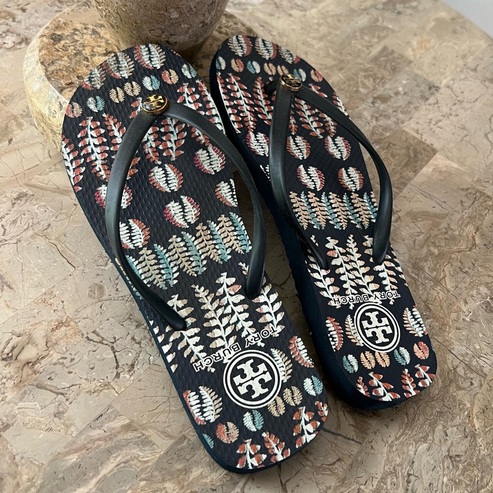 Tory Burch Botanical Print Flip Flops